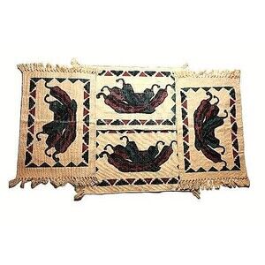 Southwest Peppers Placemats Set X 4 Coarse Weave Beige Cotton Rustic Western